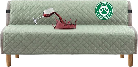 Turquoize 100% Waterproof Futon Cover Futon Slipcover Washable Armless Sofa Bed Slipcover Protector Seat Width Up to 70" with Adjustable Elastic Strap Anti-Slip for Dogs, Sage
