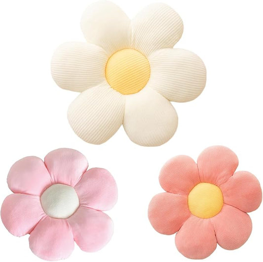 3Pcs Flower Pillow - Flower Shaped Throw Pillow Seating Cushion, Cute Daisy Flower Pillow Floor Pillows for Adults Kids Home Bedroom Sofa Chair Couch Decor (White/Lightpink/Pink, 15.74 in+19.68 in)