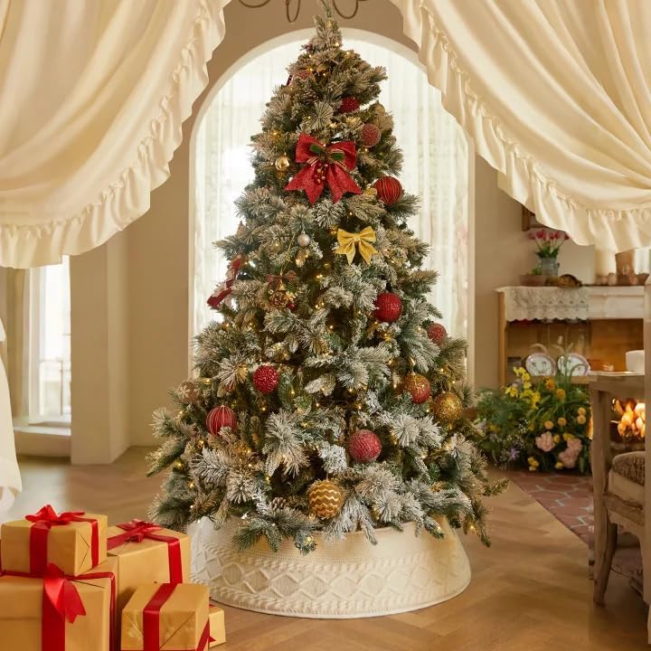 Noiclub Knit Christmas Tree Collar, Christmas Tree Skirt, Cream, 23-30 in - Image 5