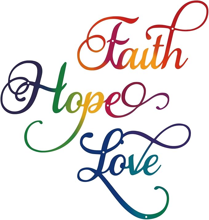 ESTART Faith Hope Love 3 Pieces Metal Wall Decor Inspirational Black Letter Sign Wall Art Rustic Vintage Farmhouse Word Metal Sign Family Wall Decor for Home Bedroom Living Room Office (Colorful)