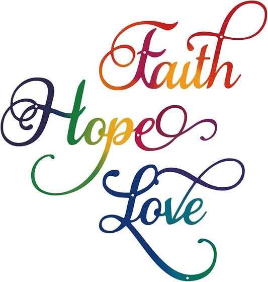 ESTART Faith Hope Love 3 Pieces Metal Wall Decor Inspirational Black Letter Sign Wall Art Rustic Vintage Farmhouse Word Metal Sign Family Wall Decor for Home Bedroom Living Room Office (Colorful)
