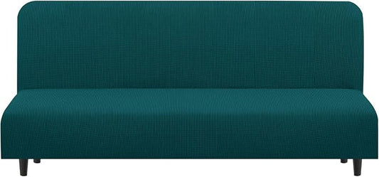U-NICE HOME Stretch Futon Cover Armless Bed Slipcover - Soft Jacquard Fabric Washable for Pet Friendly, Blue