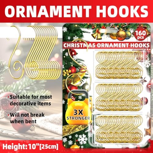 160 Pcs Christmas Ornament Hooks Gold S-Shaped Hangers with Storage Box Christmas Tree Hooks for Ornaments, Xmas Ornament Hangers for Tree Decoration - Image 2