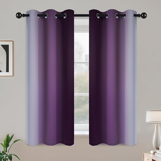 COSVIYA Grommet Ombre Room Darkening Curtains 54 inch Length, Purple and Greyish White Gradient Drapes Light Blocking Insulated Thermal Window Curtains for Bedroom/Living Room,2 Panels,42x54 inches