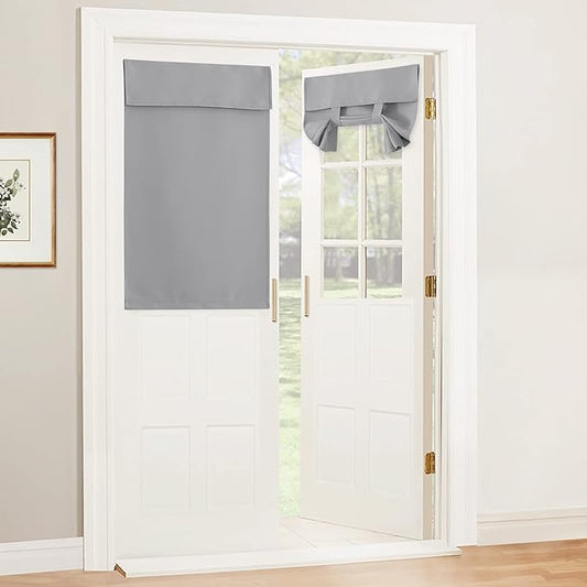 RYB HOME Blackout Door Curtain - Privacy Thermal Insulated Front/Tricia/Patio French Door Window Curtains Sidelight Curtain Tie up Shade, W34 x L40 inch, 1 Panel, Sliver Grey