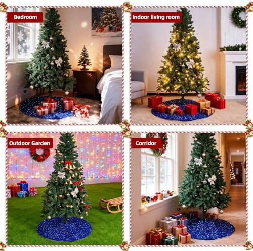 Christmas Tree Skirt 48 Inch, Blue Sequin Christmas Trees Skirt, Large Sparkle Xmas Tree Stand Base Used for Christmas Holiday Indoor Home Decoration - Image 6