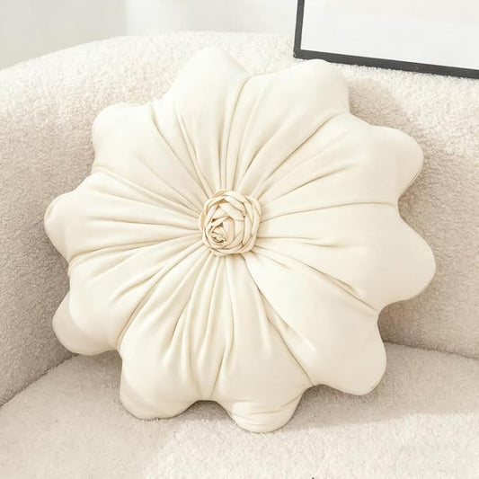Flower Pillow Cushion Round Decorative Throw Pillow 15.7 Velvet Flower Shaped Pillow for Sofa Couch Vanity Chair Bed (White)