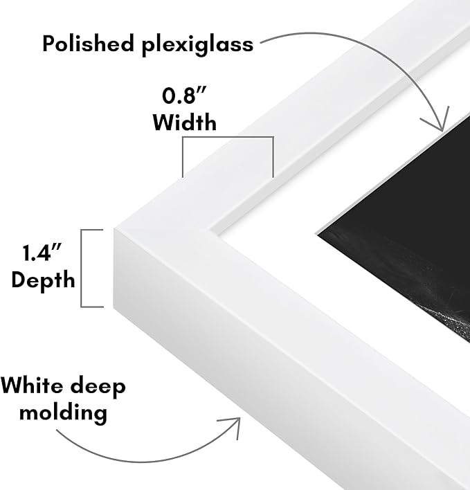 Americanflat 24x36 Poster Frame with Polished Plexiglass - Use as 20x30 Frame with Mat or Display 24x36 Photo Without Mat - Soho Collection - Deep Molding Picture Frames for Wall Display - White