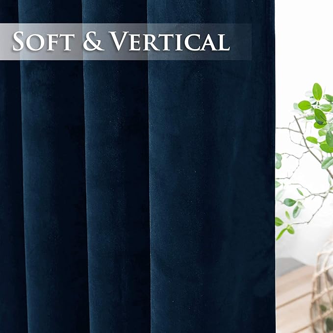 StangH Navy Blue Curtains Velvet Blackout Curtains for Living Room, Grommet Thermal Insulated Window Treatment Set for Home Office/Study Room Decor, W52 x L63, 2 Panels