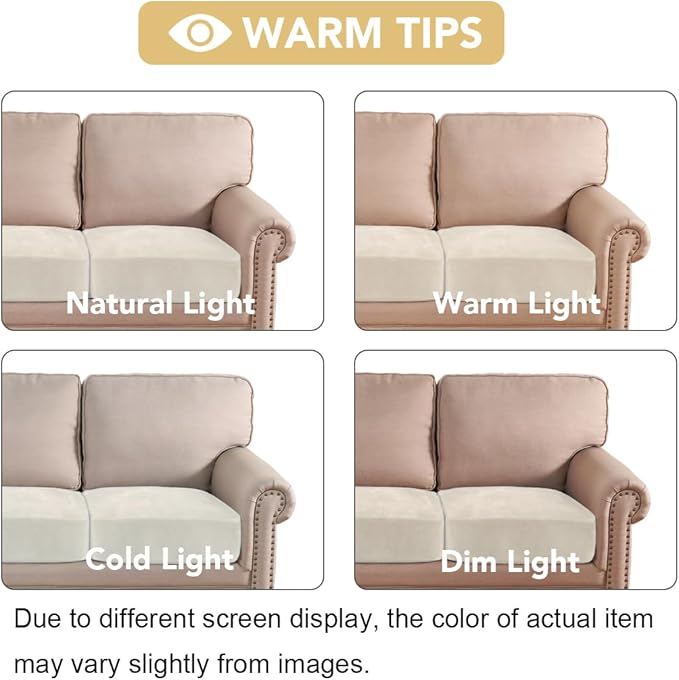 H.VERSAILTEX Velvet Stretch Couch Cushion Cover Plush Cushion Slipcover for Chair Loveseat Sofa Cushion Furniture Protector Seat Cushion Sofa Cover (3 Piece XL Sofa Cushion Covers, Cream)