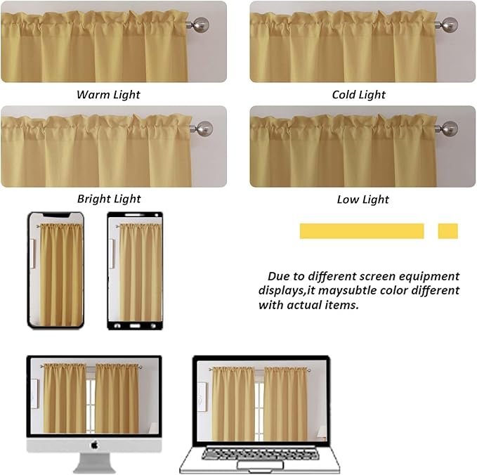 Chyhomenyc Gold Curtains 54 Inch Length 2 Panels, Faux Linen Textured Semi Sheer Light Filtering Soft Airy Rod Pocket Window Treatment Drapes for Living Room Bedroom, Each 30 Wx54 L