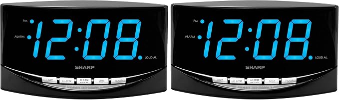 Sharp Easy to See Alarm Clock with Jumbo 2” Numbers - Bright Blue LED Display - Easy Set-up & Simple to Use –See from Across the Room! - High/Low Alarm Volume (Pack of 2) by SHARP