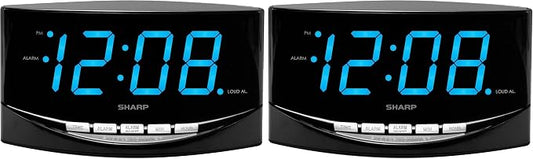 Sharp Easy to See Alarm Clock with Jumbo 2” Numbers - Bright Blue LED Display - Easy Set-up & Simple to Use –See from Across the Room! - High/Low Alarm Volume (Pack of 2) by SHARP