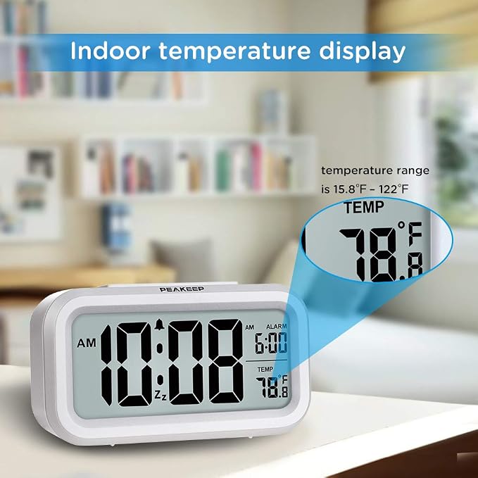 Peakeep Night Light Digital Alarm Clock Battery Operated Indoor Temperature | Small Cordless Cute Clock for Bedroom Desk Travel, Simple to Use for Teens Kids (White) - Image 4