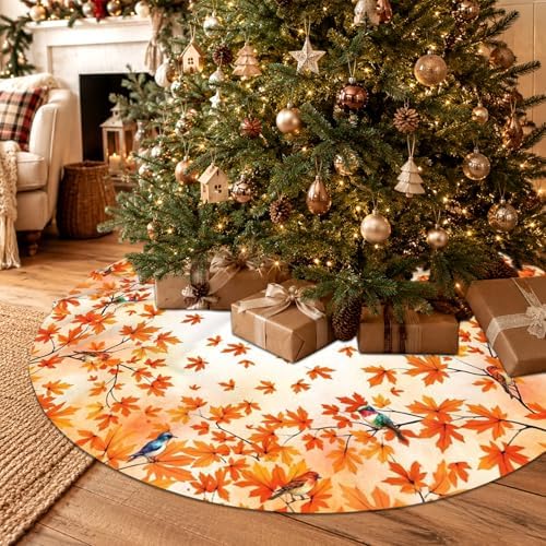 Fall Maple Leaves Christmas Tree Skirt 48 Inch Autumn Tree Skirt Xmas Tree Mat Decorations for Home Holiday Party Indoor Outdoor Decor - Image 7