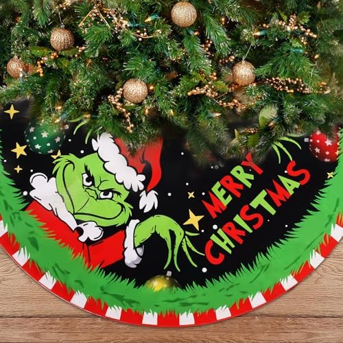 Christmas Tree Skirt Christmas Decorations Soft Red Green Christmas Decor Mat for Xmas Holiday Decorations 48" by Yunfan