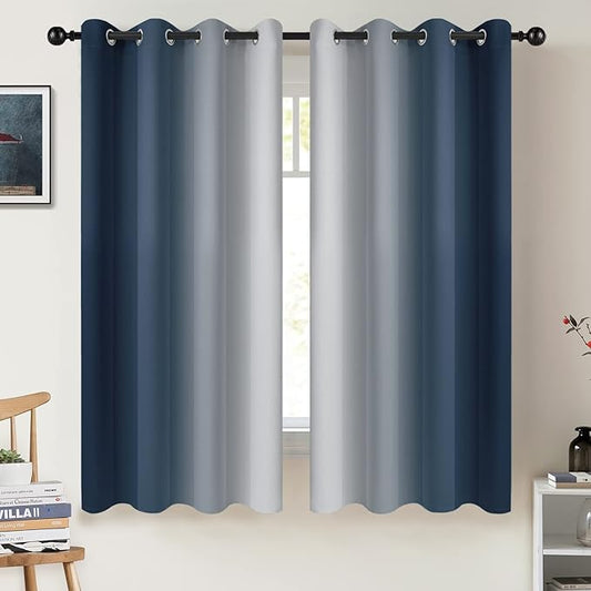 COSVIYA Curtains & Drapes Ombre Navy Blue Curtains 63 inch Length 2 Panels, Grommet Room Darkening Light Blocking Insulated Thermal Gradient Window Panels for Bedroom/Living Room,52x63 inches