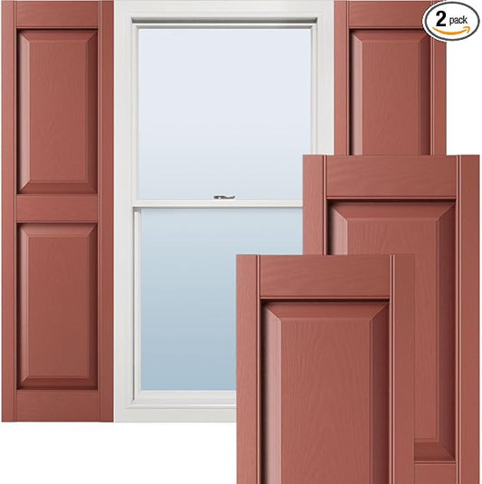 Ekena Millwork Lifetime Vinyl LP2S14X05100RD Standard Two Equal Panel Vinyls, Raised Panel Vinyl Shutters, w/Installation Shutter-Lok's & Matching Screws (Per Pair), 14 3/4"W x 51"H, Burgundy Red