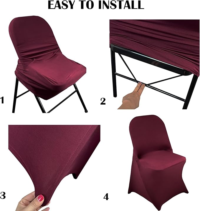 10PCS Stretch Spandex Folding Waterproof Chair Covers,Universal Fitted Chair Cover Protector for Wedding Party Banquet Holidays Celebration Decoration(Burgundy)