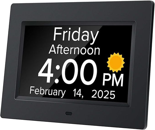 Digital Alarm Clock with Date and Day of Week for Dementia Seniors, Voice Announcement Time, Multiple Alarm Sets, Auto DST, Gifts for Elderly People with Dementia - Black by MITOART