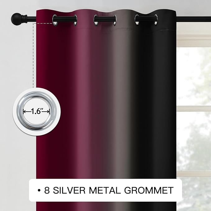 COSVIYA Curtains & Drapes Burgundy Red and Black Curtains 84 inch Length 2 Panels,Full Room Darkening Grommet Insulated Thermal Window Curtains for Bedroom/Living Room,52x84inches