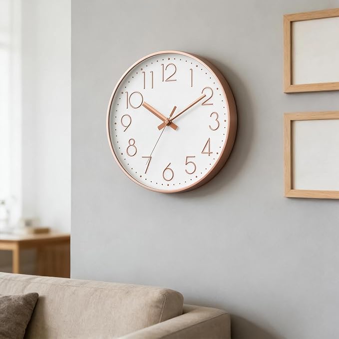 Wall Clock - 14 Inch Silent Non-Ticking Modern 3D Wall Clocks Battery Operated - Decorative Clock for Kitchen, Home Office, Bathroom, Bedroom, Living Room(Rose Gold)