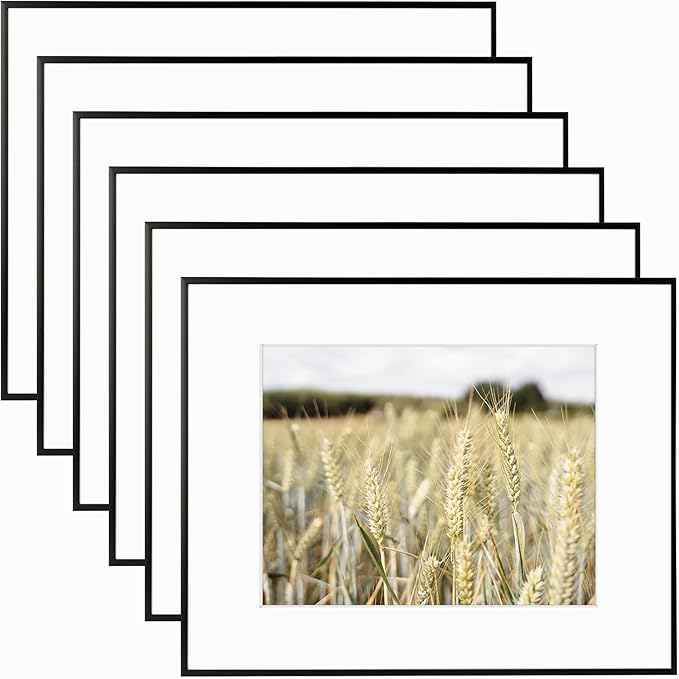 Golden State Art, Gallery Wall Frame Set of 6 - Black 16x20 Aluminum Photo Frames with Mat for 11x14 Pictures - 16 x 20 inch Metal Frame with Real Glass Cover - Elegant Home or Office Decor