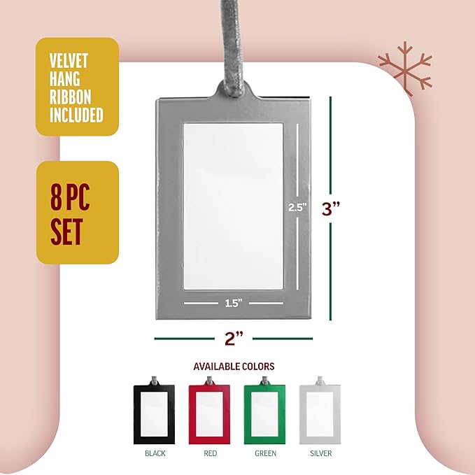 Klikel Picture Frames Ornament - Silver Small Hanging Picture Frames - Photo Ornaments For Tree - Set of 8