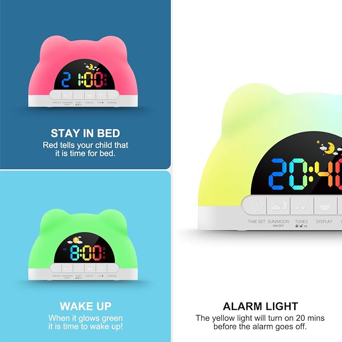 Azyh Alarm Clock for Kids, Ok to Wake Clock with Green Light Red Light, Children's Sleep Trainer,10 Ringtones,3 Brightness, Dual Alarms, Digital Alarm Clock for Adults Boy Girl Toddler Bedroom - Image 2