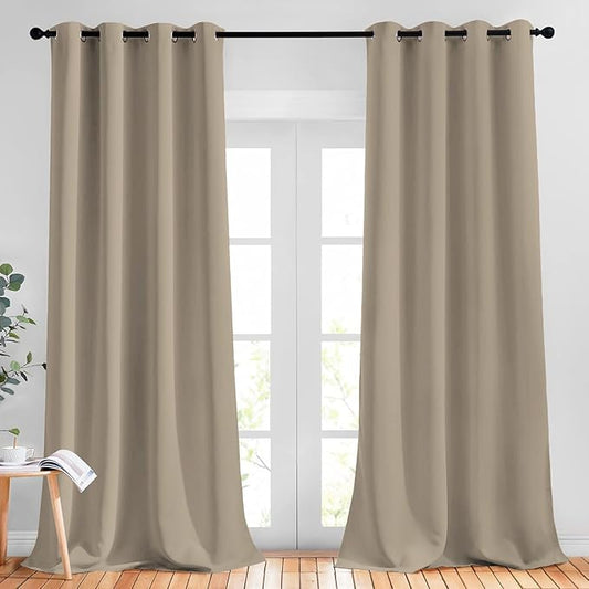 NICETOWN Taupe Curtain Panels - (52 inches by 120 Inch, Black, Set of 2) Home Decoration Thermal Insulated Solid Grommet Blackout Curtains/Drapes for Hall/Dining Room