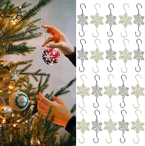 Christmas Ornament Hooks Gold Sliver Snowflake Ornament Hangers for Hanging Christmas Tree Decorations Metal No-Slip Hanging Hook Xmas Hanger for Christmas Balls Party Ornaments 20Pcs by BASEMMAHER