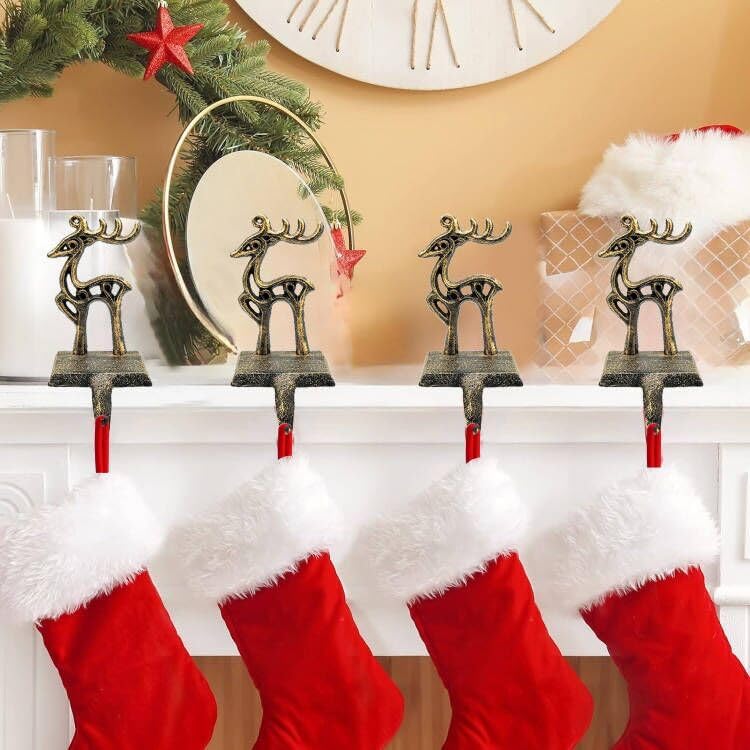 2 Pieces Reindeer Christmas Stocking Holder Christmas Hooks Skid Mantel Hooks Hanger for Fireplace Free Standing Christmas Decorations - Image 6