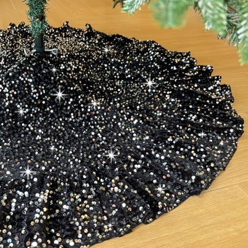 Black Tree Skirt Halloween Christmas Tree Skirt Ruffle 45 Inch by SOMUAUY
