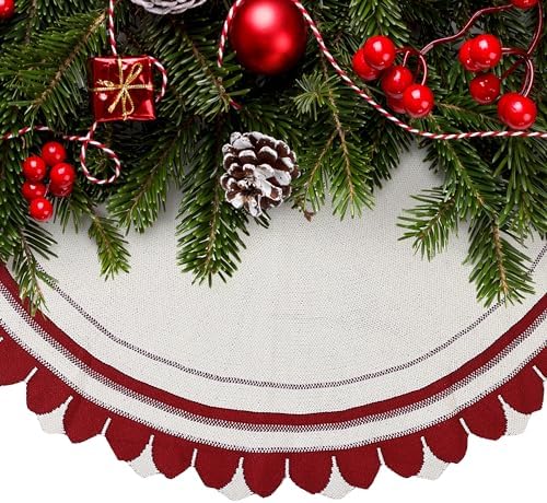 Mr. Pen 36" Red & White Knitted Christmas Tree Skirt, Xmas Tree Skirt - Image 6