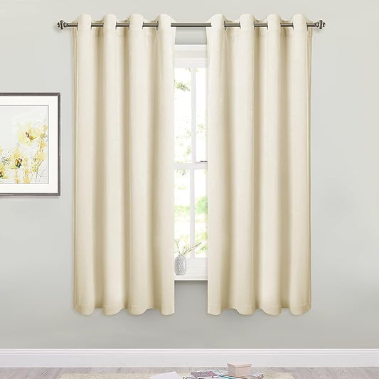 StangH Cream White Velvet Curtains for Bedroom - Room Darkening Curtain Pair Elegant Decor Short Curtains Drapes for Nursery/Cafe Store/Classroom/Dining, W52 x L63, Ivory, 2 Panels