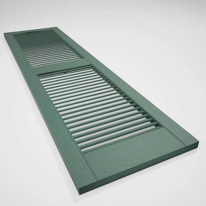 Ekena Millwork Lifetime Vinyl LL1S14X07200FG Standard Cathedral Top Center Mullion, Open Louver Vinyl Shutters, w/Installation Shutter-Lok's & Matching Screws (Per Pair), 14.5"W x 72"H, Forest Green