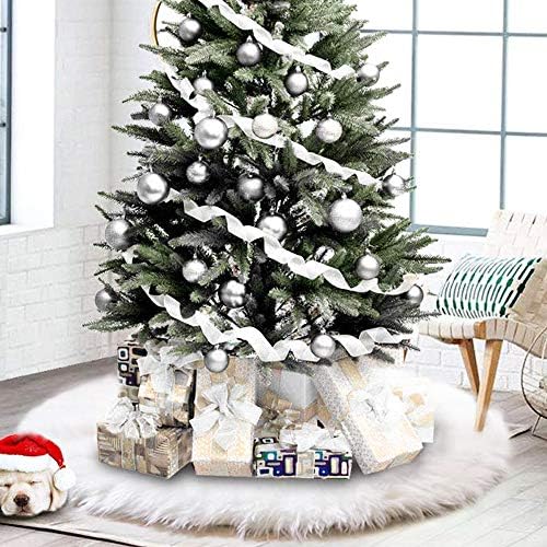 CHICHIC 48 inch Christmas Tree Skirt Faux Fur Xmas Tree Skirt Christmas Decorations Holiday Tree Ornaments Tree Decoration for Christmas Home Decorations, Xmas Party Holiday Decorations, Snow White - Image 2