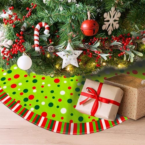 Christmas Tree Skirt 48 Inches, Velvet Stripes Trimmed Tree Skirt with Red Green White Polka Dots Design for Holiday Party Decor - Image 7