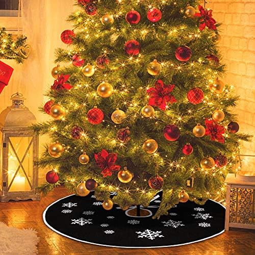 N&T NIETING Christmas Tree Skirt, 48 Inch Rustic Burlap Tree Skirt with Snowflakes Printed Xmas Tree Mat Christmas Holiday Party Decoration,Black - Image 5