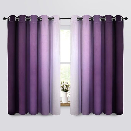 COSVIYA Curtains & Drapes Ombre Purple Curtains 63 inch Length 2 Panels, Grommet Room Darkening Light Blocking Insulated Thermal Gradient Window Curtains for Bedroom/Living Room,70x63 inches