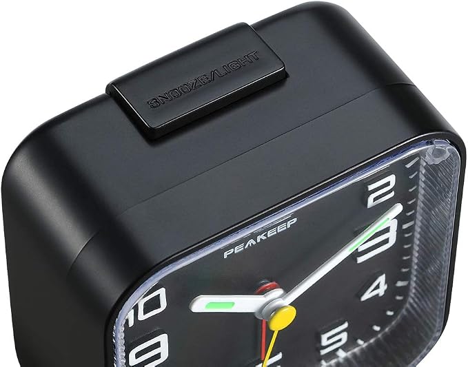 Peakeep 3D Numbers No Tick-Tock Analog Alarm Clock Classic Beep Sound | Snooze, Manual Light and Battery Powered Small for Travel (Black-3D) - Image 3