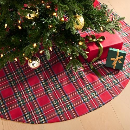 Threadmade Stowe Tartan Plaid Tree Skirt, Red - 48" W x 48" L - Image 7