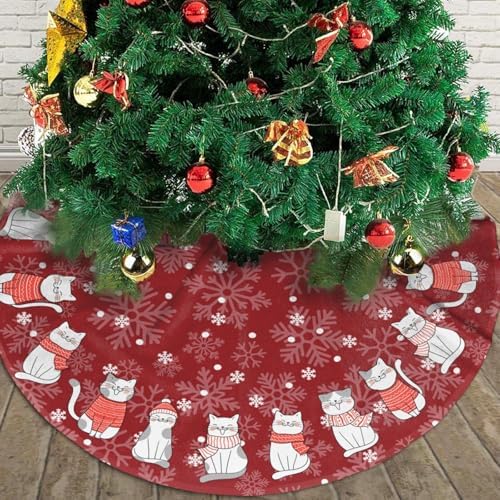 Cat Christmas Tree Skirt Funny Tree Mat for Farmhouse Xmas Holiday Party Decorations Indoor Outdoor 36 Inch - Image 4