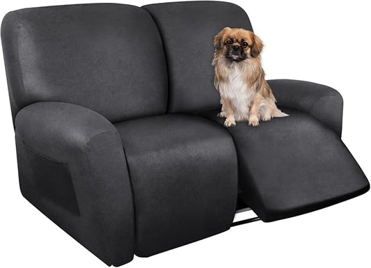 ANARACHON Loveseat Recliner Cover Leather Look Recliner Loveseat Covers Recliner Sofa Cover for 2 Seater Reclining Couch Spandex Fabric Washable 6 Pieces (2 Seater, 01 Dark Gray)
