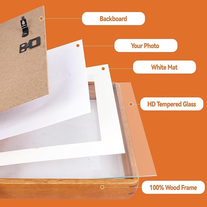 12x16 Collage Picture Frame Teak Wood, Multiple 6 Photos or 12x16 without Mat, Rustic Photo Frame with Tempered Glass Hanging Displaying Horizontally or Vertically