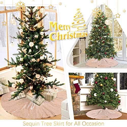 Rose Gold Tree Skirt Sequined Mini Christmas Tree Decorations 24 Inch Round - Image 3