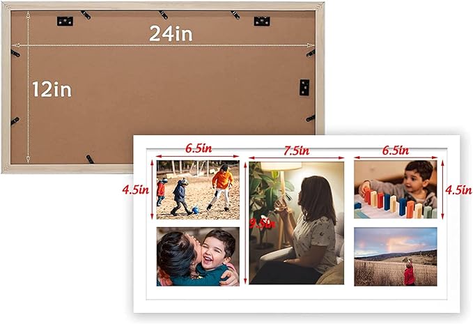 Golden State Art, Set of 6, 12x24 White Wood Picture Frame - White Mat for 8x10 And 5x7 Photos - Tempered Glass, Sawtooth Hanger, Swivel Tabs - Wall Mounting - Great for Gift