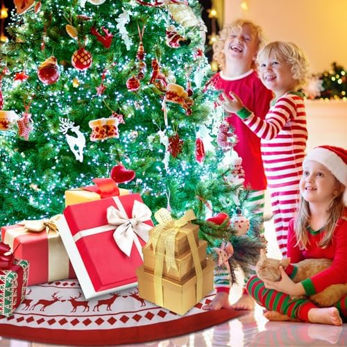 Christmas Tree Skirt 48 inch Tree Skirt Large Snowflake Reindeer Red Xmas Tree Skirt Rustic Christmas Decorations for Winter New Year Holiday Party Decor Indoor Outdoor (48in Large) - Image 3