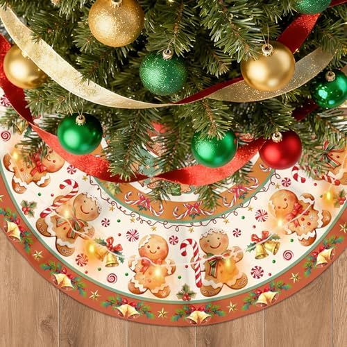 Christmas Tree Skirt with LED Lights, 48 Inch Christmas Skirt Tree Decoration with Gingerbread Man, Christmas Trees Mat for Under Trees Holiday Party Indoor Decorations, Gift for Women Wife Mom by HEIFAM