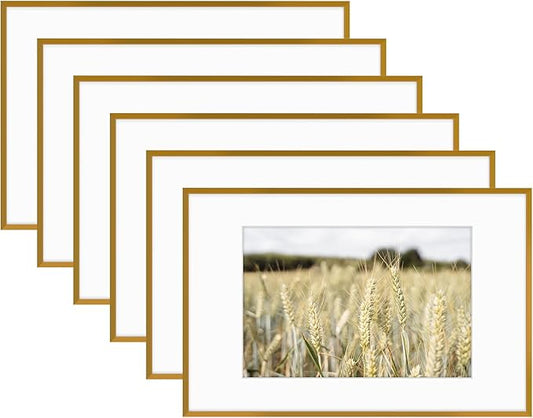 Golden State Art 11x17 Picture Frame 6 Pack - Vintage Bronze Aluminum Photo Frames With 8x12 Mats and Real Glass Cover - Elegant Minimalist Wall Gallery Frames for Home or Office Decor